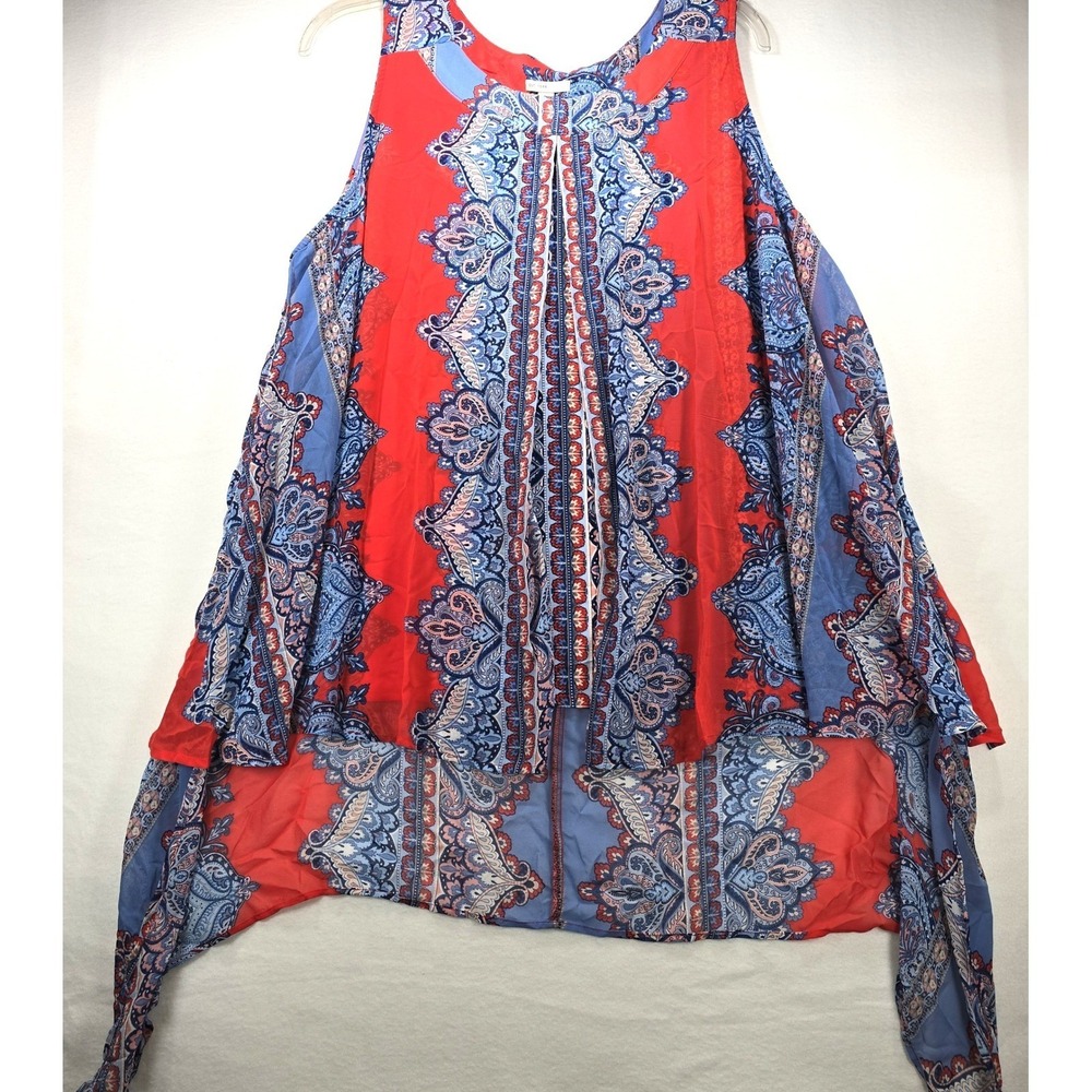 Est. 1946 Womens Plus Paisley High Low Sleeveless Tunic Top Red Blue 26/28W NWT